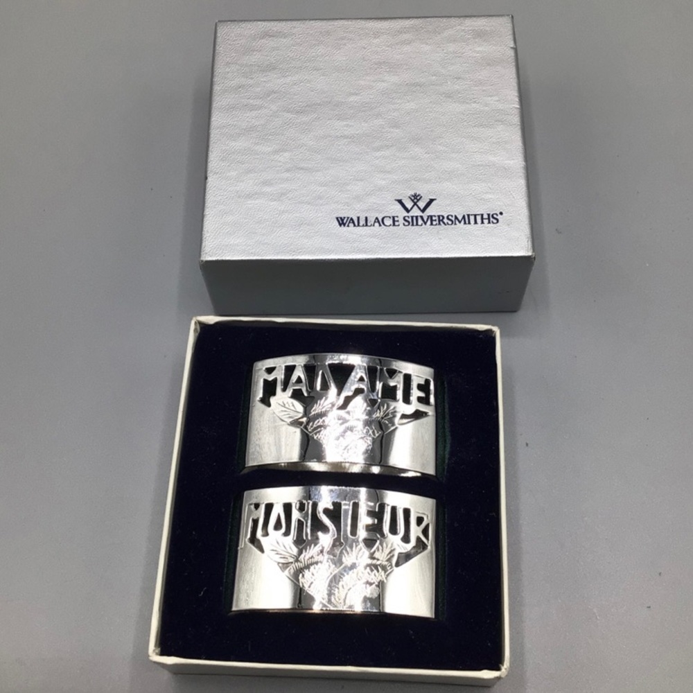 Vintage in Box Wallace Silversmiths Silver-Plated Madame Monsieur Napkin Rings